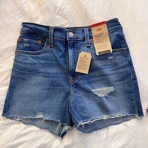 Levi's High-Waist Distressed Denim Shorts - Blue